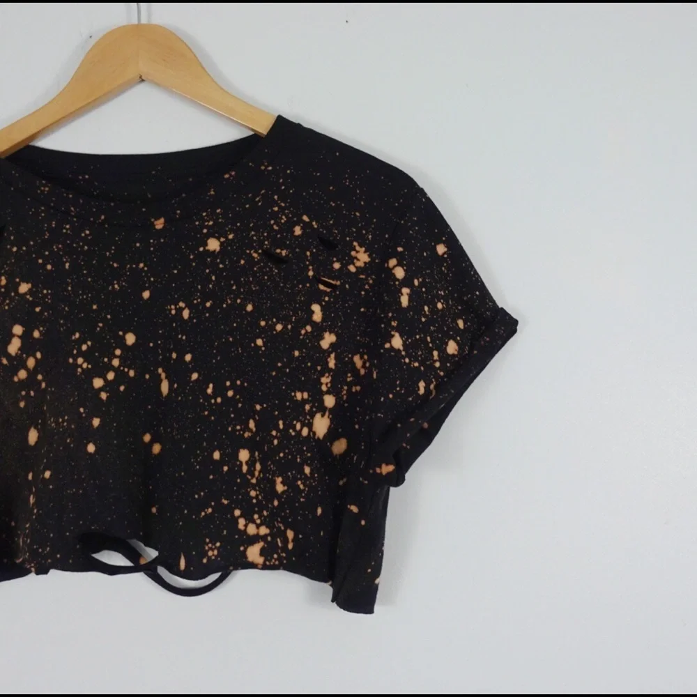 NEW Bleached Crop top Shirt Distressed, S-5X - Picture 5 of 5